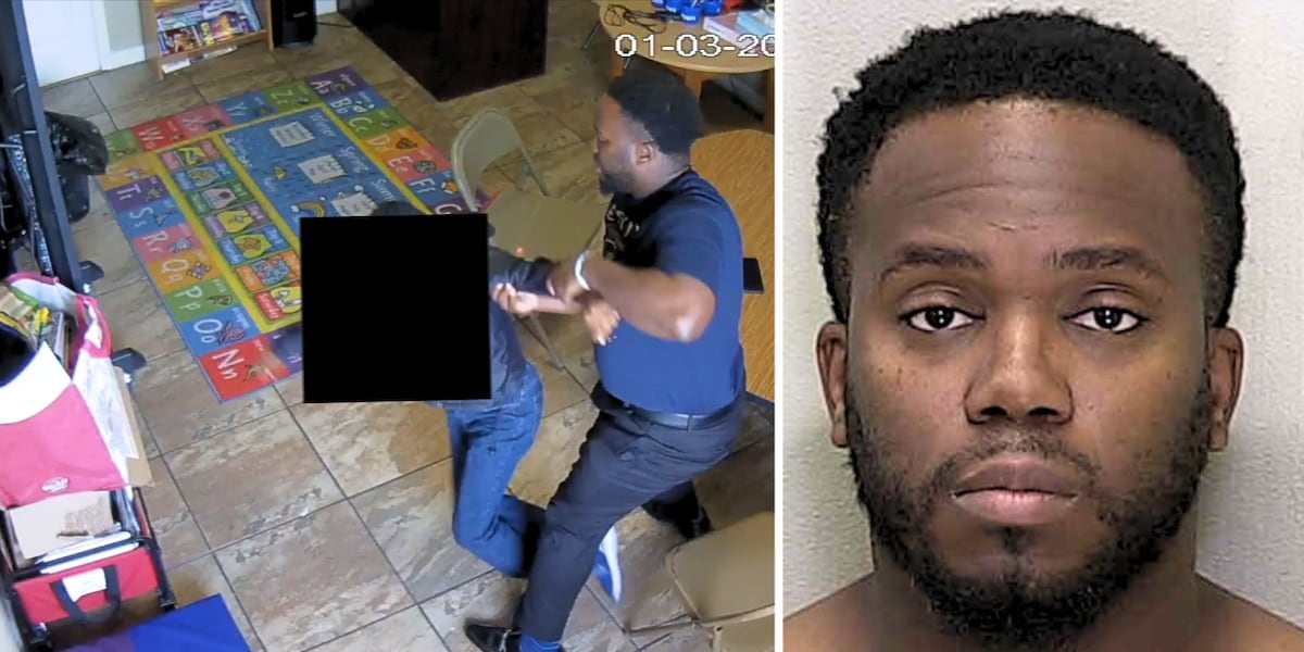 A man, presumably the Hong Kong school principal, is being restrained by another individual during an arrest related to a fee fraud scandal, with a mugshot of the principal displayed beside the incident.