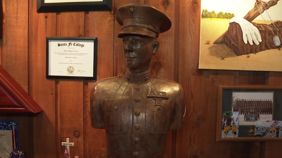 Cliff Leonard created a bust of Marine Wayne Vincent for his parents, Lee and Betty Sue...