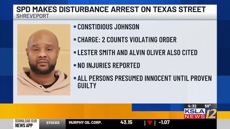 The Shreveport Police Department made a disturbance arrest and cited others on Texas Street.
